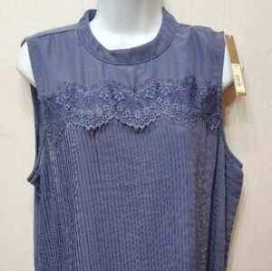 NWT‎ Lauren Conrad Sleeveless Blouse XL Blue Lace Casual Lightweight Office C329